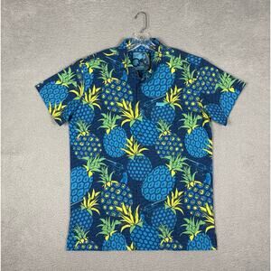 Retro Rifle Shirt Men’s Large Blue Pineapple Revolver Hawaiian Fun Party Resort